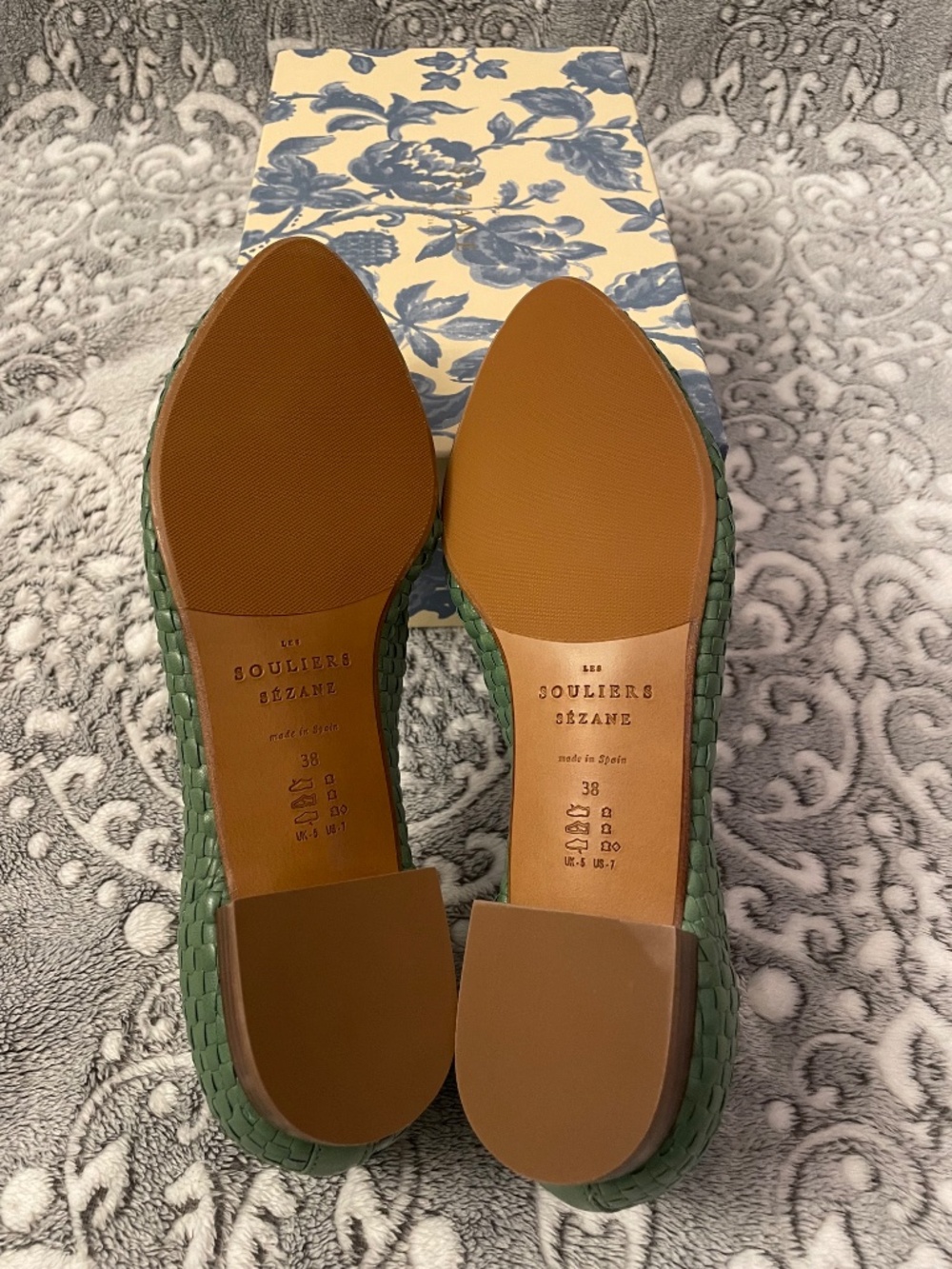 New in Box- Sezane Anya Ballerina Low Vert Green Woven - Size 38 - Picture 8 of 8